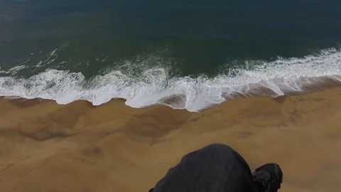 Paraglider Point of View from Above Beach Stock Footage 105065739