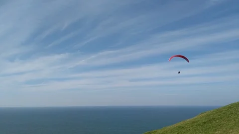 Paraglider Slowly Glides From Camera Down Horizon Ocean Brazil 4k Stock Footage 111175057