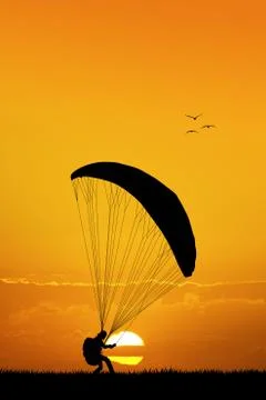 Paraglider at sunset Stock Illustration