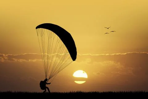 Paraglider at sunset Stock Illustration