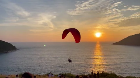 Paraglider sunset sea Phuket Stock Footage 345683082