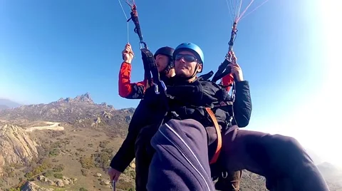 Paraglider tandem glide Stock Footage 43593325