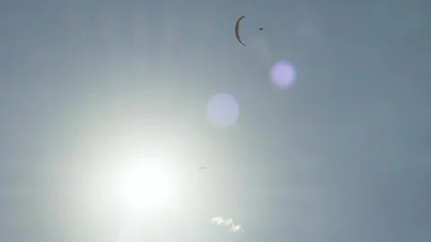 Paragliders in a Clear Blue Sky Stock Footage 282932819