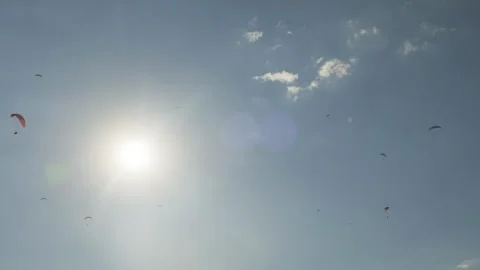 Paragliders in a Clear Blue Sky Stock Footage 282932855