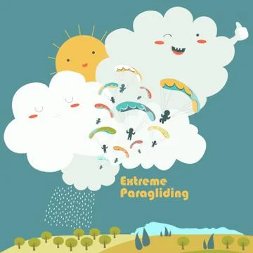 Paragliders on sky Stock Illustration