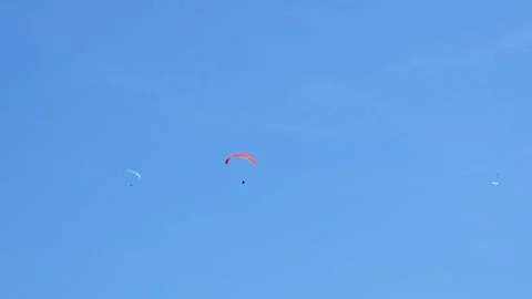 Paragliders soaring in the clear blue sky. Stock Footage 319740165