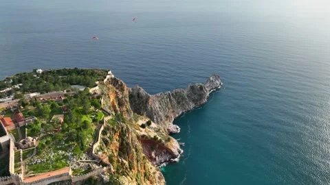 Paragliding aerial view 4 K Turkey Alanya Stock Footage 223949574