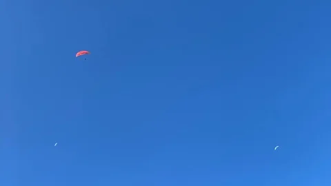 Paragliding on blue sky background Stock Footage 122587800