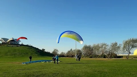 Paragliding course lessons for new beginners on the park Stock Footage 69879958