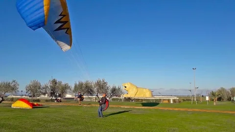 Paragliding course lessons for new beginners on the park Video stock 69880136