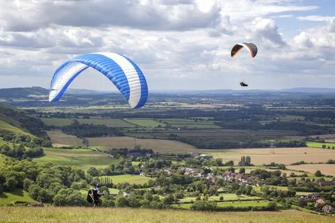 Paragliding at Devil's Dyke Stock-Fotos