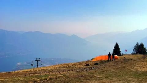 Paragliding experience on Cimetta Mount, Ticino, Switzerland 스톡 동영상 205937500