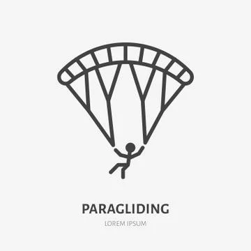 Paragliding flat line icon. Vector thin sign of paraglider, sky sport logo Illustrazione stock
