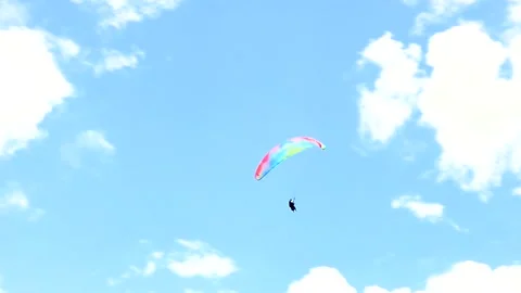 Paragliding flight in a blue sky with clouds Stock Footage 159433658