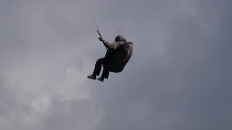 Paragliding Flying Close Up Cloudy Stock Footage 111411588