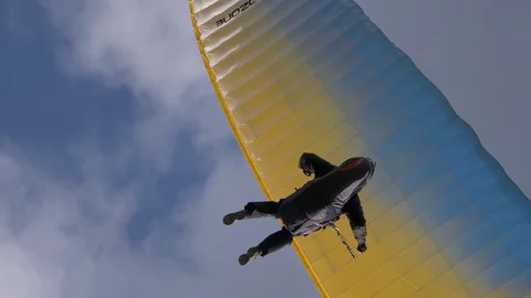 Paragliding Flying Close Up Cloudy Stock Footage 111411645