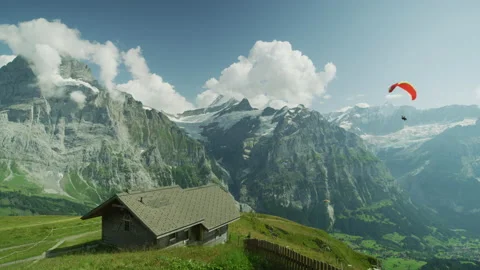 Paragliding at Grindelwald First Stock Footage 218994544