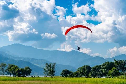 Paragliding - Landing In Progress Stock Photos