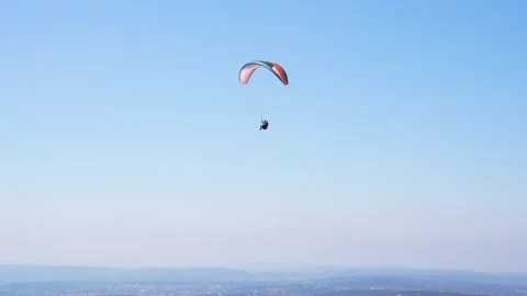 Paragliding Man Hang Gliding Action Sports in Sainte Victoire Aix-en-Proven.. Stock Footage 314021312