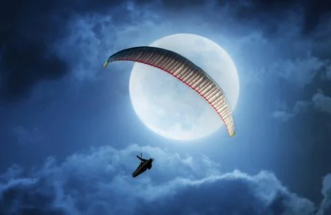 Paragliding into the moon Foto stock