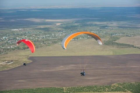 Paragliding in mountains 写真素材