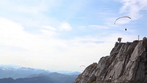 Paragliding over Mt Pilatus Lucerne Switzerland Stock-Footage 80469780