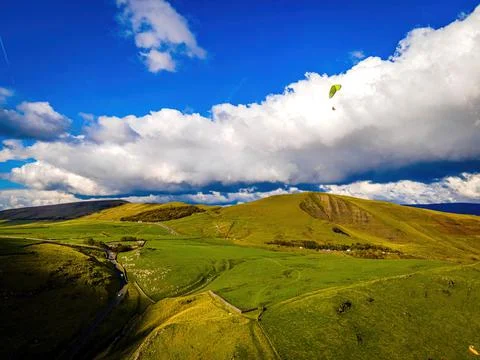 Paragliding in Peak district, an upland area in England at the southern end o Stock Photos