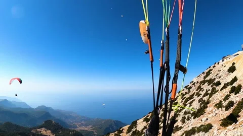 Paragliding point of view flying over Oludeniz view from gopro Video stock 238015629