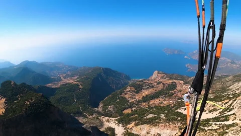 Paragliding point of view flying over Oludeniz view from gopro Stock-Footage 238015801