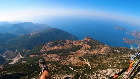 Paragliding point of view flying over Oludeniz view from gopro Video stock 238015998