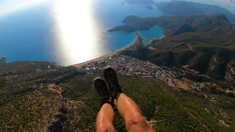Paragliding point of view flying over Oludeniz view from gopro Video stock 238915278