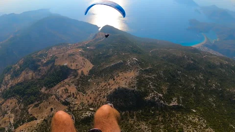 Paragliding point of view flying over Oludeniz view from gopro Video stock 241799619