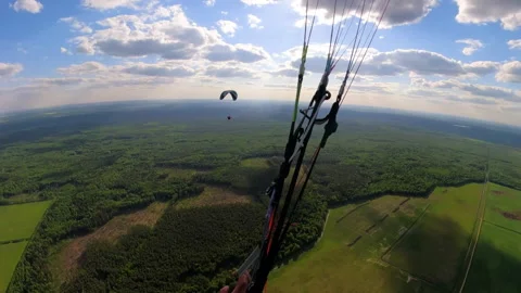 Paragliding point of view flying over Belarusian fields and forests gopro view Stock-Footage 244489507
