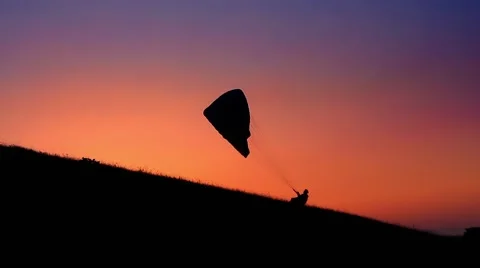 Paragliding start on the sunset Stock Footage 52157781