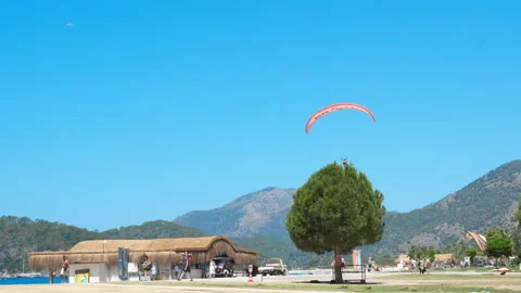 Paragliding stop on beach. Video stock 247470938