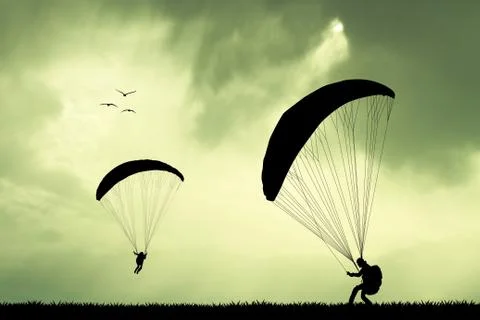 Paragliding at sunset イラスト素材