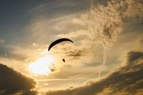 Paragliding at sunset Stock Photos