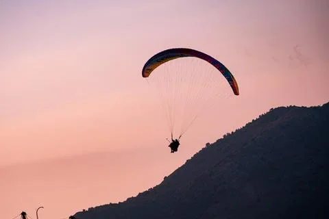 Paragliding on Sunset Stock Photos