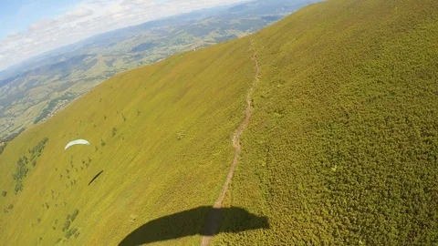 Paragliding view over green mountains. Carpathians Stock Footage 71890982