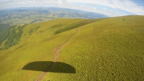 Paragliding view over green mountains. Carpathians Stock Footage 71892077