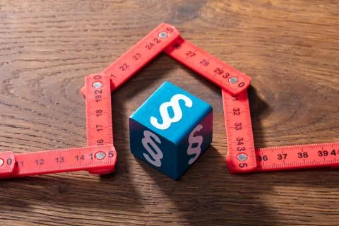 Paragraph Block Under The House Made With Measuring Tape Stock Photos