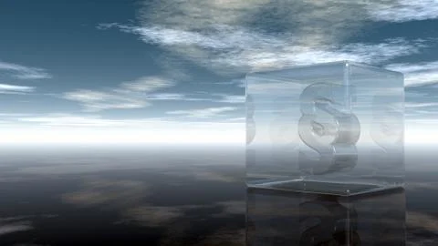 Paragraph symbol in glass cube under cloudy sky - 3d rendering Stock-Illustration