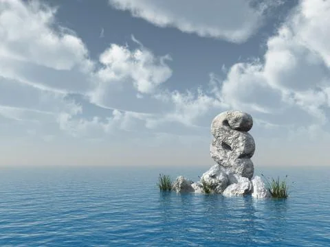 Paragraph symbol rock under cloudy blue sky - 3d illustration Stock Illustration