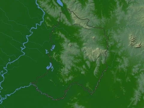 Paraguari, Paraguay. Colored elevation map with lakes and rivers 스톡 일러스트
