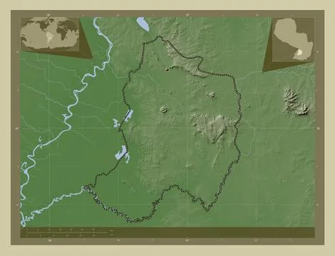 Paraguari, Paraguay. Elevation map colored in wiki style with lakes and river イラスト素材