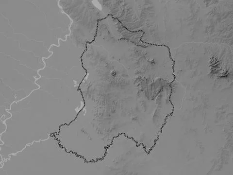 Paraguari, Paraguay. Grayscale elevation map with lakes and rivers 库存插图