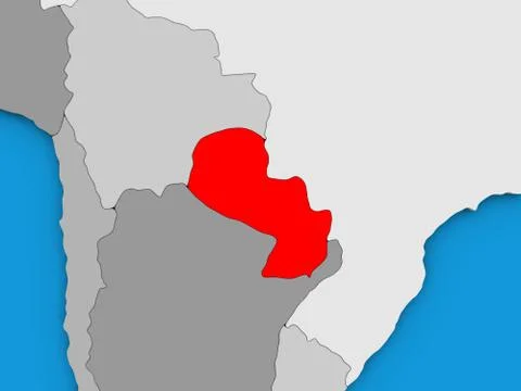 Paraguay on 3D map 库存插图