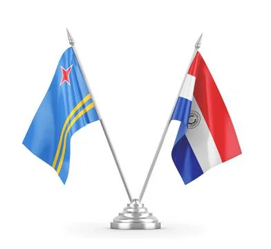 Paraguay and Aruba table flags isolated on white 3D rendering Stock Illustration