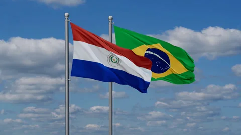 Paraguay and Brazil flags Stock Footage 285271441