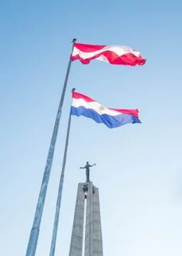 Paraguay and capital Asuncion flags. Stock Photos